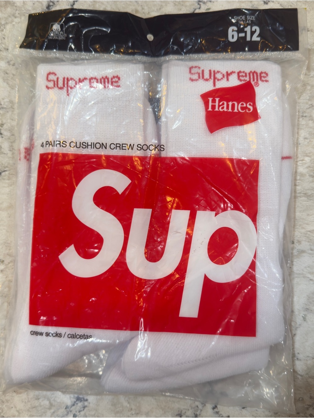 New Supreme Hanes Cushion Crew Socks 4 Pack Mens Shoe Size 6-12